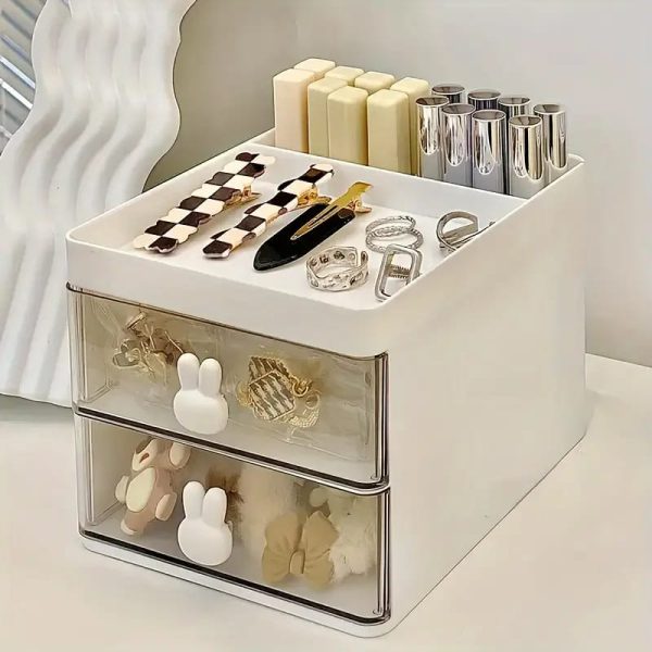 “Rabbit Handle Clear Desk Organizer – Stackable Desktop Storage with Bunny Pull”