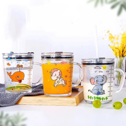 Unicorn Shape 350 Ml Glass Mug With Straw And Lid Creative Cartoon Children’s Glass Milk Cup Juice Glass Drink Ware Water Bottle 1 Pcs (unicorn Shape )
