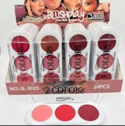 3 Color Makeup Blush Palette Mineral Powder Red Rouge Long Lasting Natural Cheek Blusher (random Color)