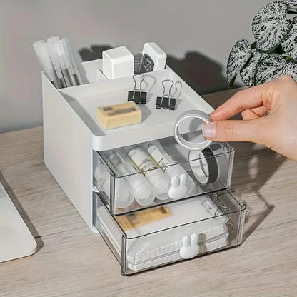 “Rabbit Handle Clear Desk Organizer – Stackable Desktop Storage with Bunny Pull”