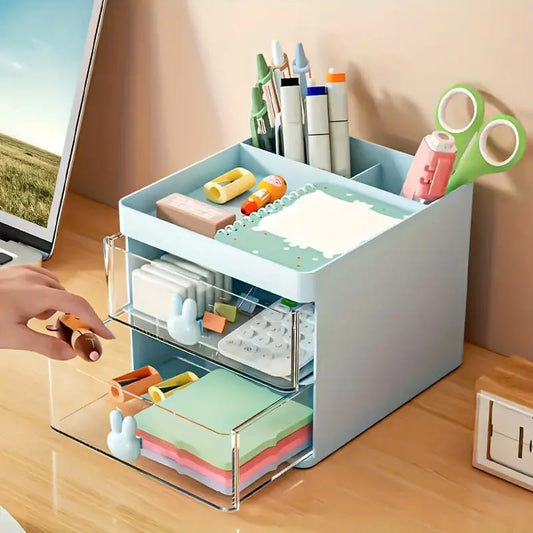 Mini makeup organizer
Aesthetic desk setup
Clear storage box with drawers
Cute office supplies storage
Clear plastic organizer with handle