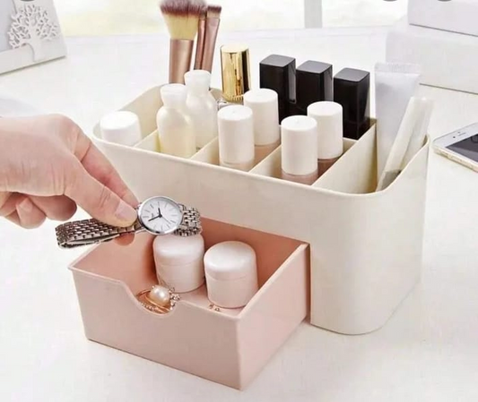 Plastic makeup storage box
Makeup organizer with drawer
Makeup brush holder with drawer

